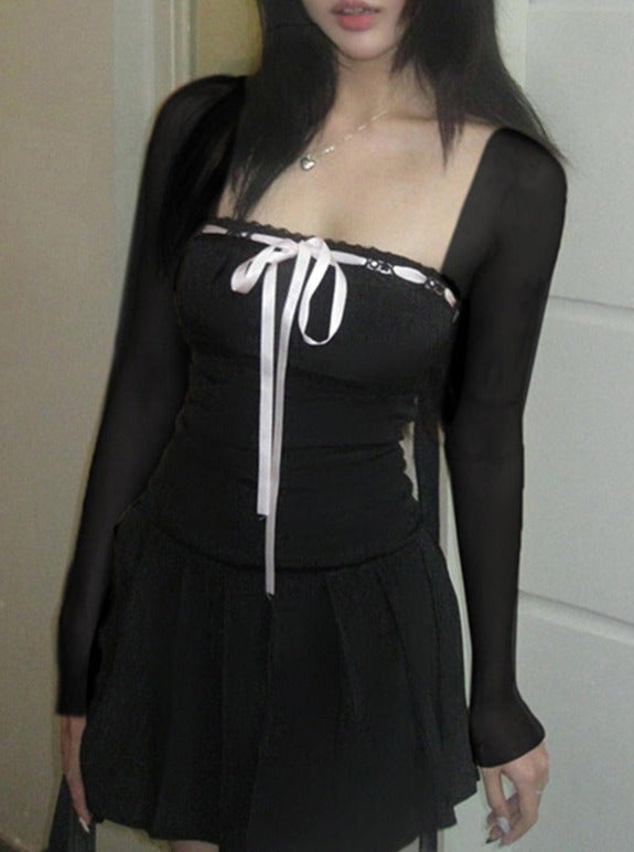 Schwarzes elegantes A-Linien-Kleid mit quadratischem Kragen 