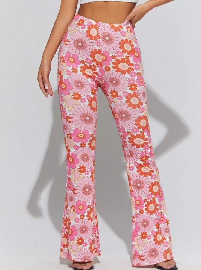 Sexy Floral Printed Bell Bottom Pants