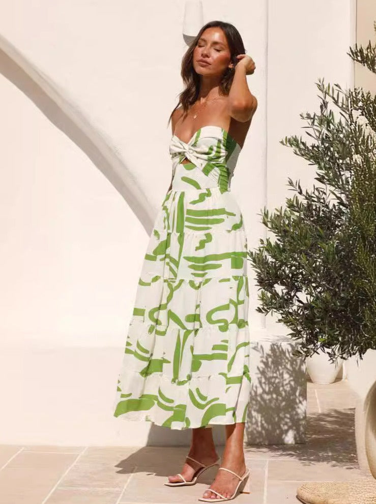 Grünes Midi-Tube-Kleid mit Blumenmuster 