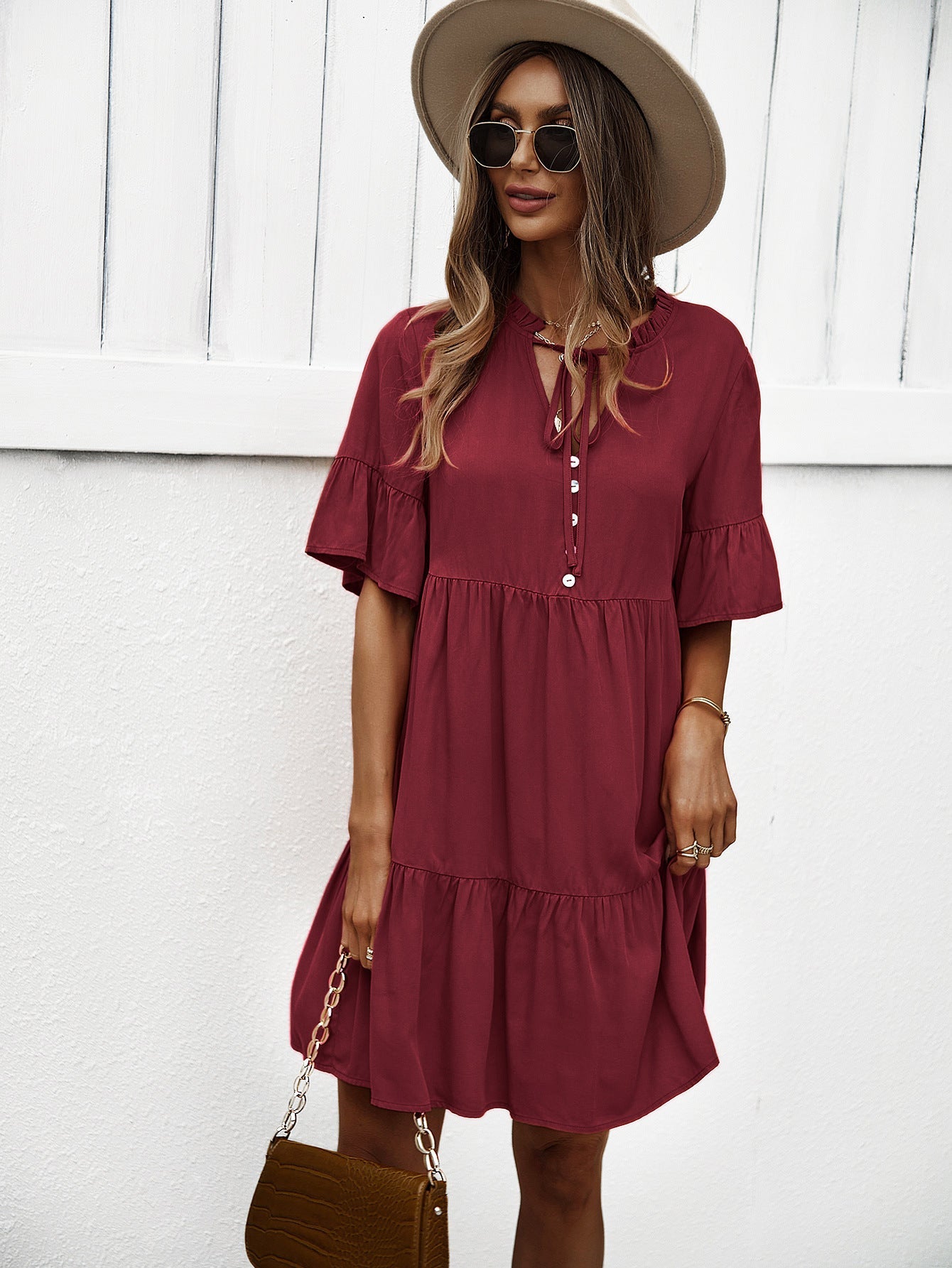 Solid Color Layered A-Line Dress