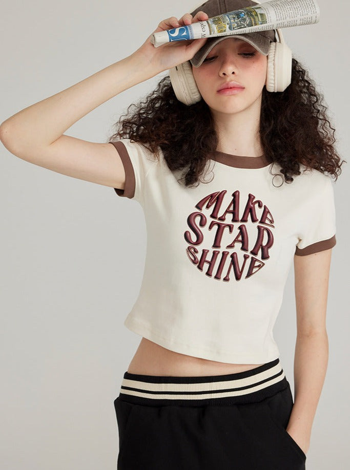 Trendy Coffee Color Round Collar Sexy Top