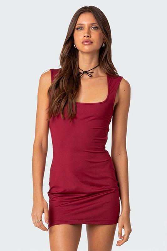 Solid Color Square Neck Dress