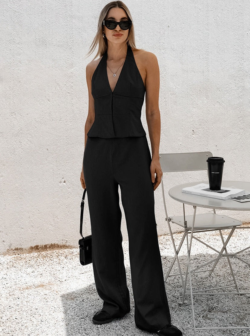 Hot V-Neck Sleeveless Backless Versatile Two-Piece Suit for Women