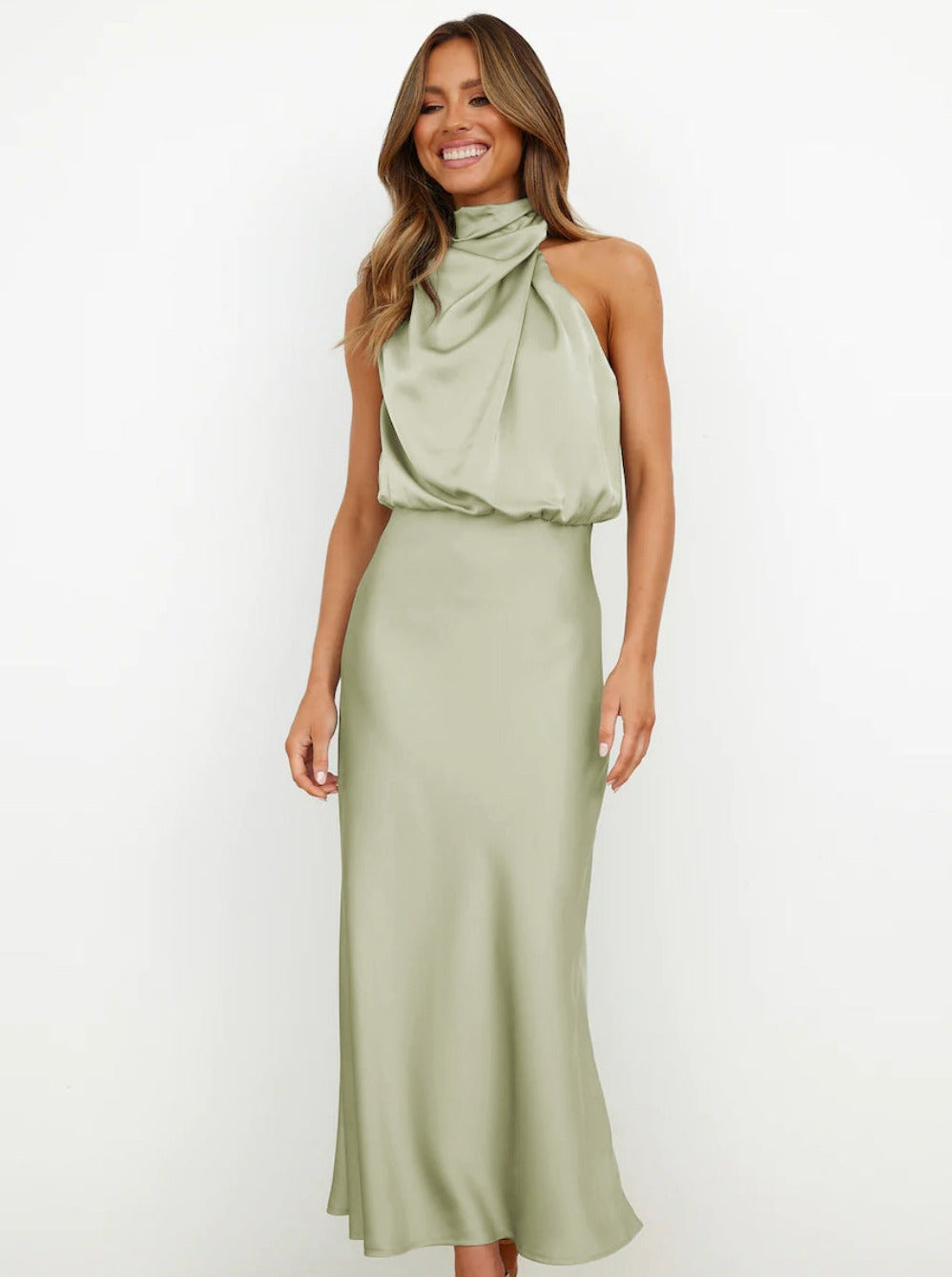 Elegant Halter Neck Satin Dress