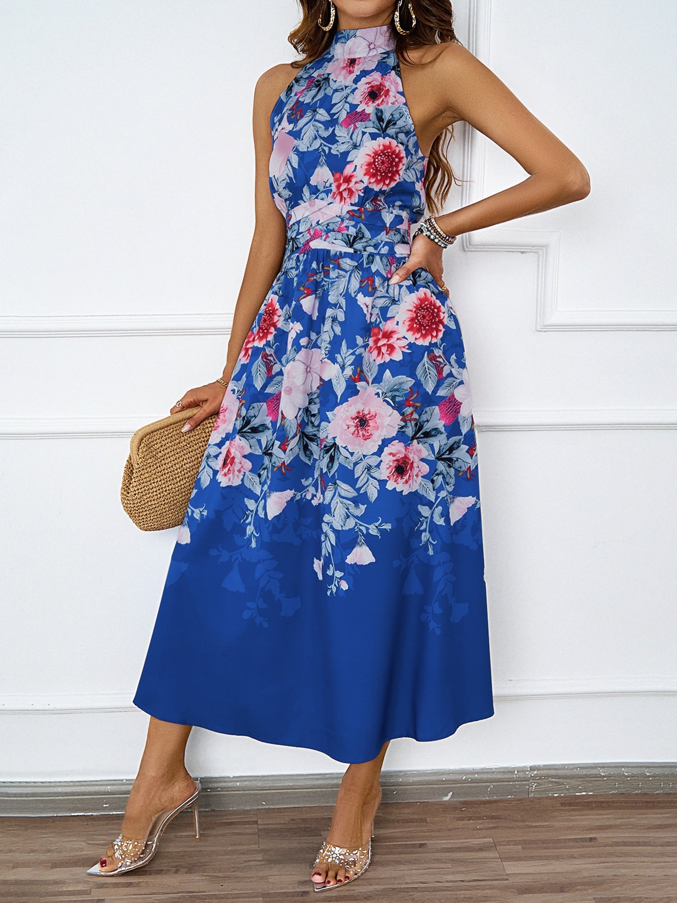 Halter Neck Floral Printed Dress