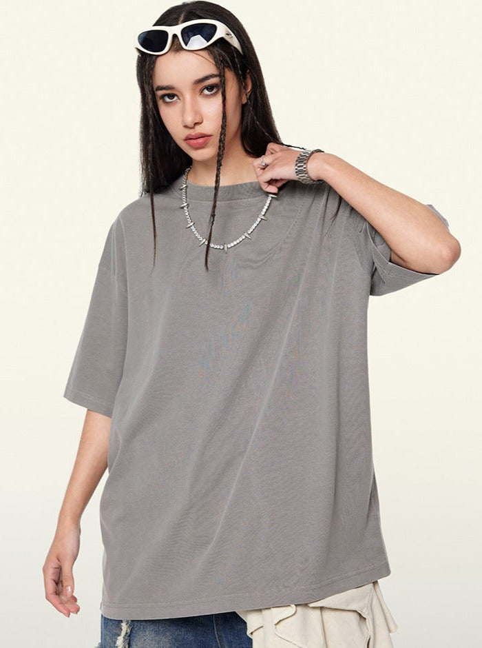 Gray Trendy Vintage Short-Sleeved Loose T-Shirt