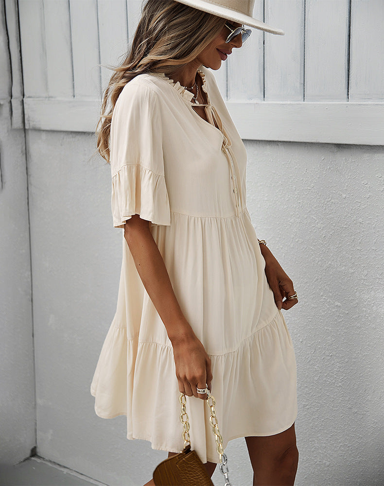 Solid Color Layered A-Line Dress