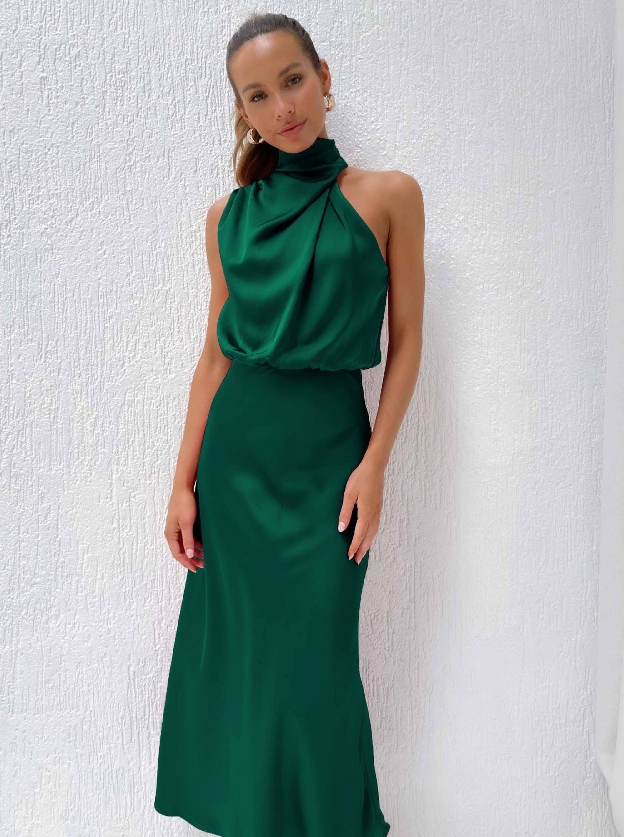 Elegant Halter Neck Satin Dress