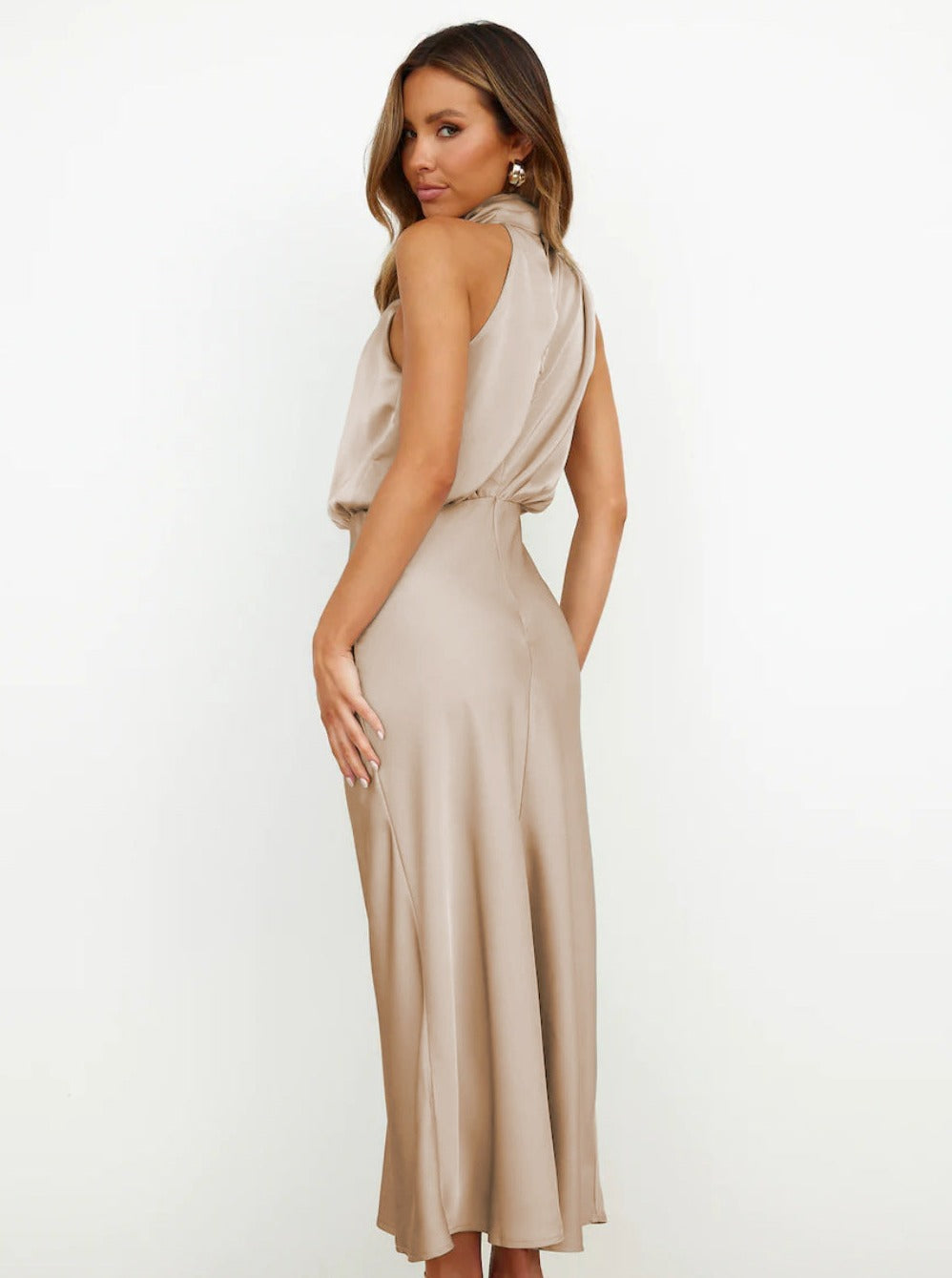 Elegant Halter Neck Satin Dress