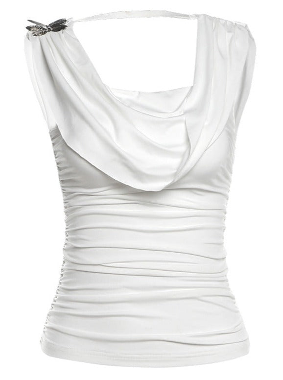 White Sexy Low-Collar Cord Sleeveless Top
