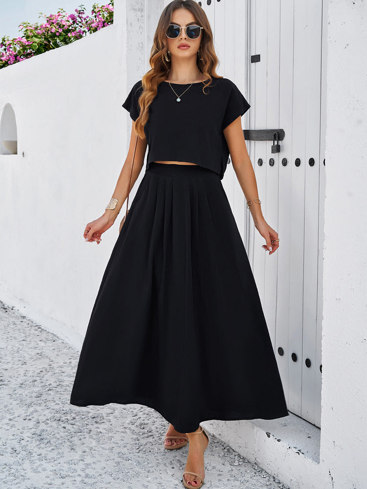 Sleeveless Top and Flared Long Skirt Set Suit