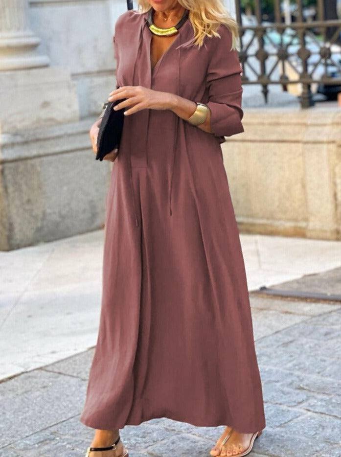 Casual Solid Color Simple Long Sleeve Maxi Dress