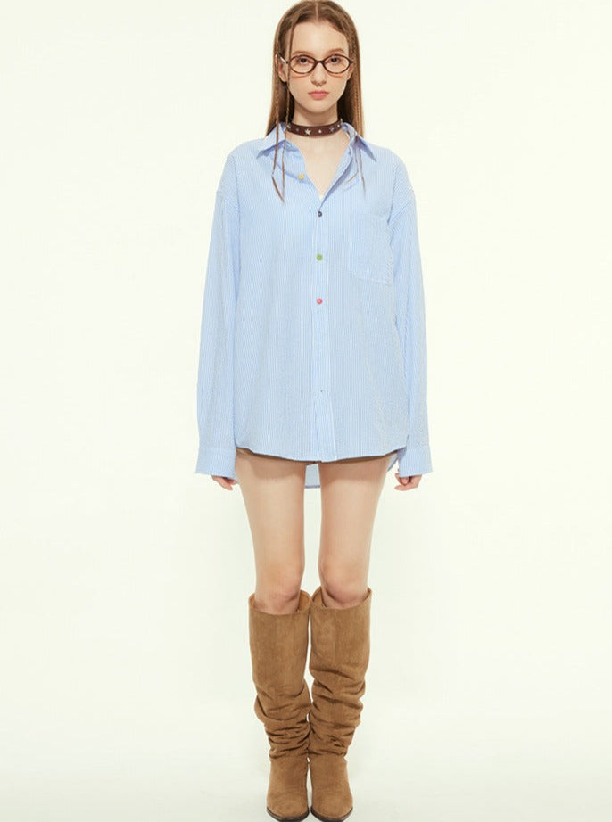 High-End Color Contrast Loose Long-Sleeved Shirt