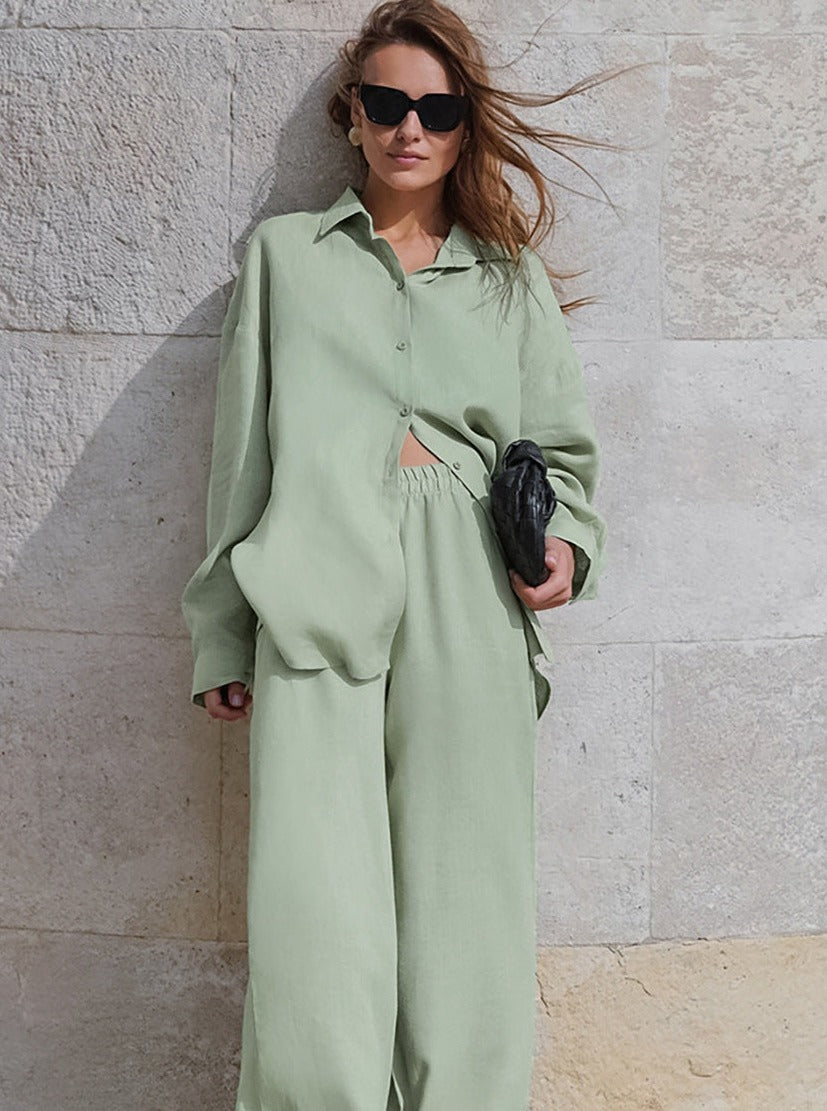 Casual Solid Color Oversized Long Sleeve and Pants