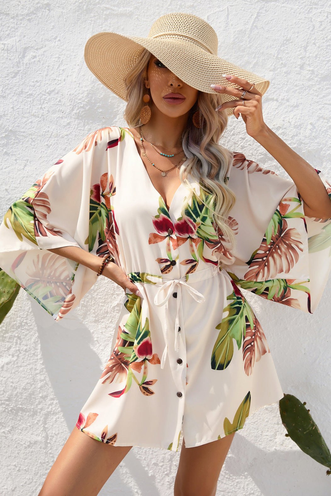 Tropical Printed Half Sleeve Mini Dress