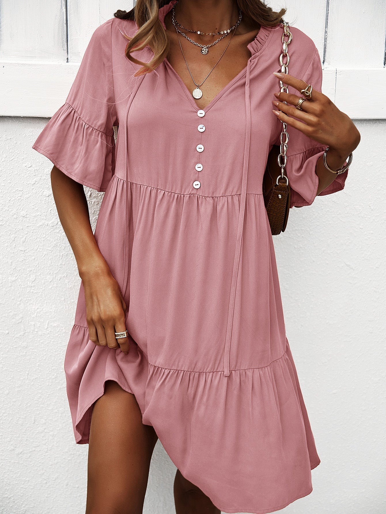 Solid Color Layered A-Line Dress