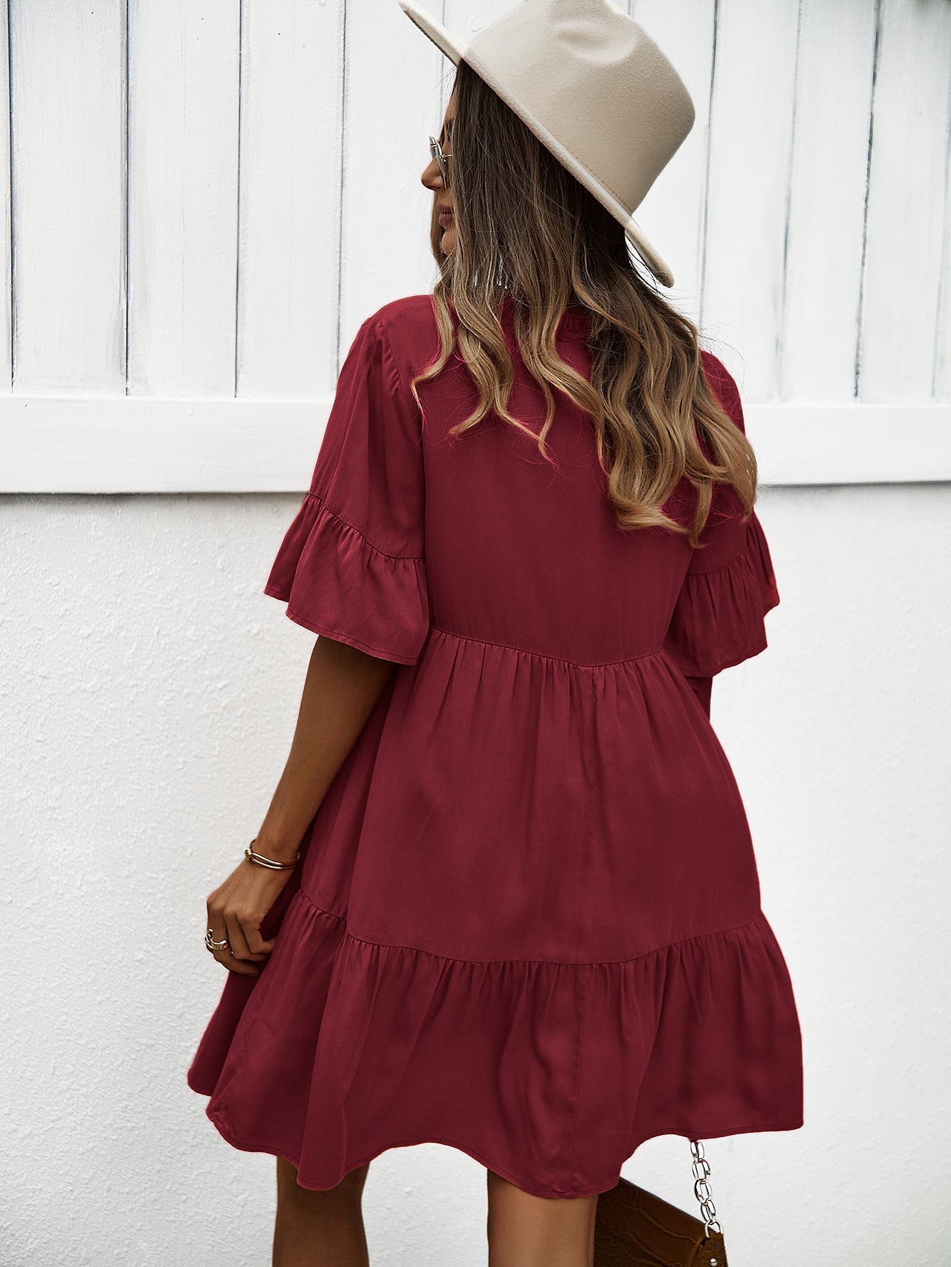 Solid Color Layered A-Line Dress