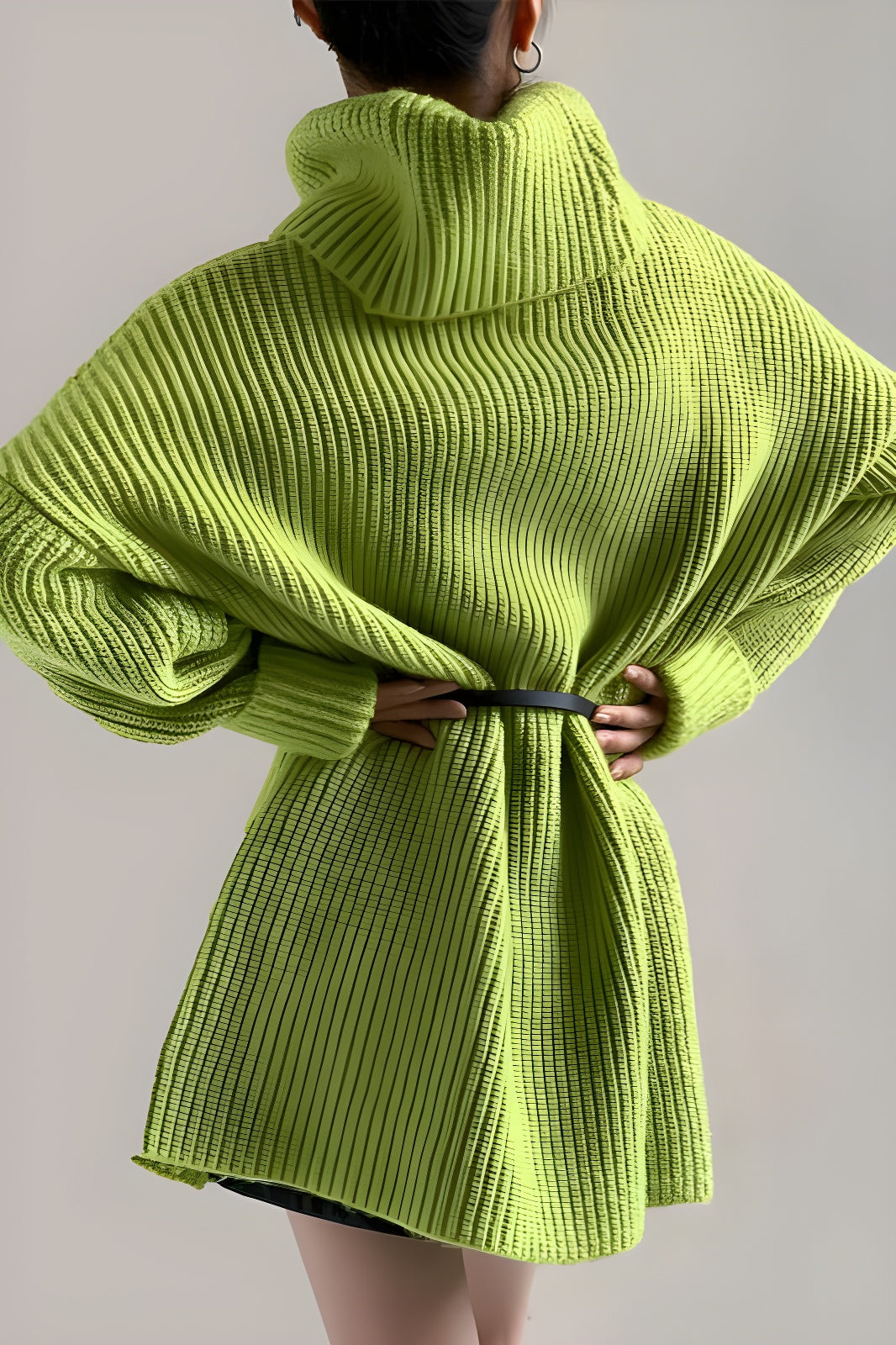 Loose Green Wool Knitted Turtle Neck Pull Over Sweater