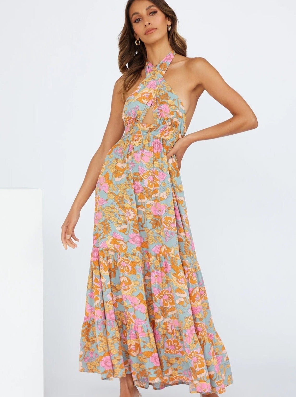 Sexy Kleid mit Blumenmuster und überkreuztem Ausschnitt 