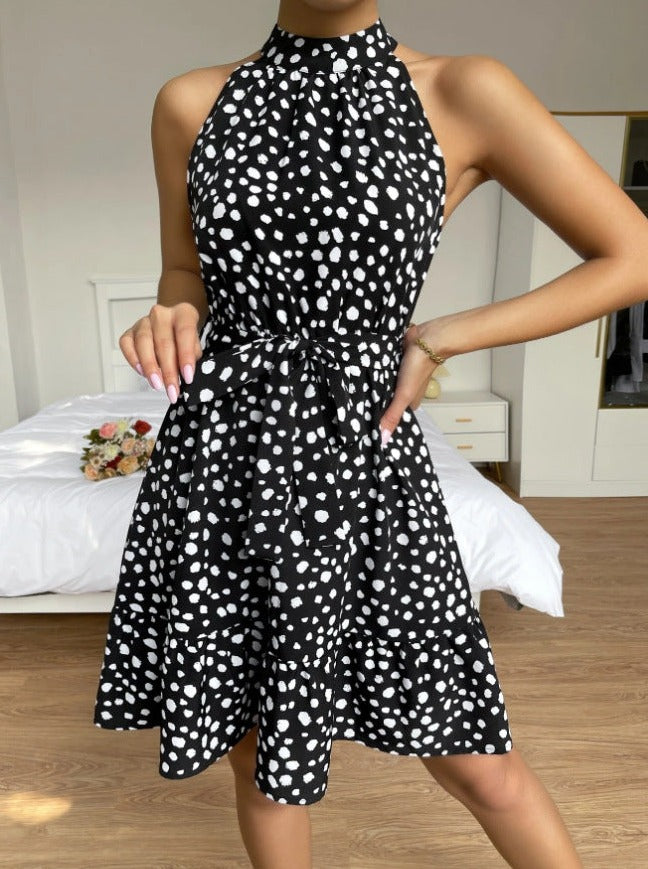 Women's Sleeveless Polka Dot Lace Ruffle Dress