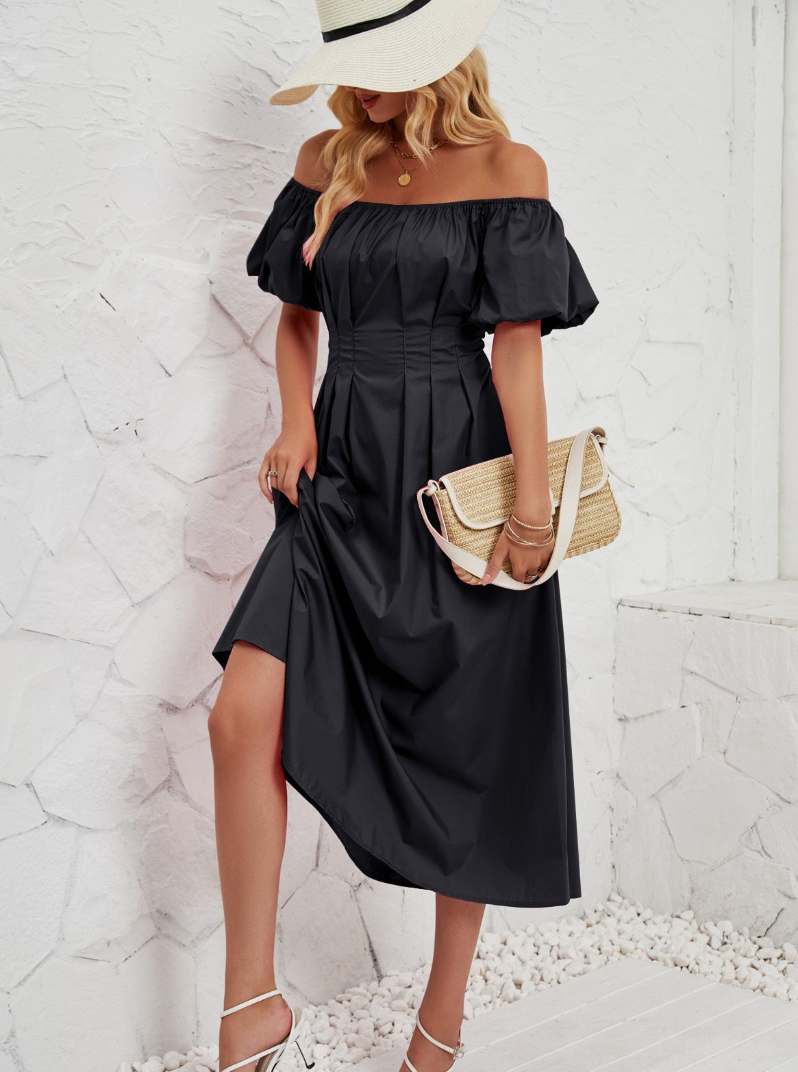 Off Shoulder Bell Sleeved Midi Dress