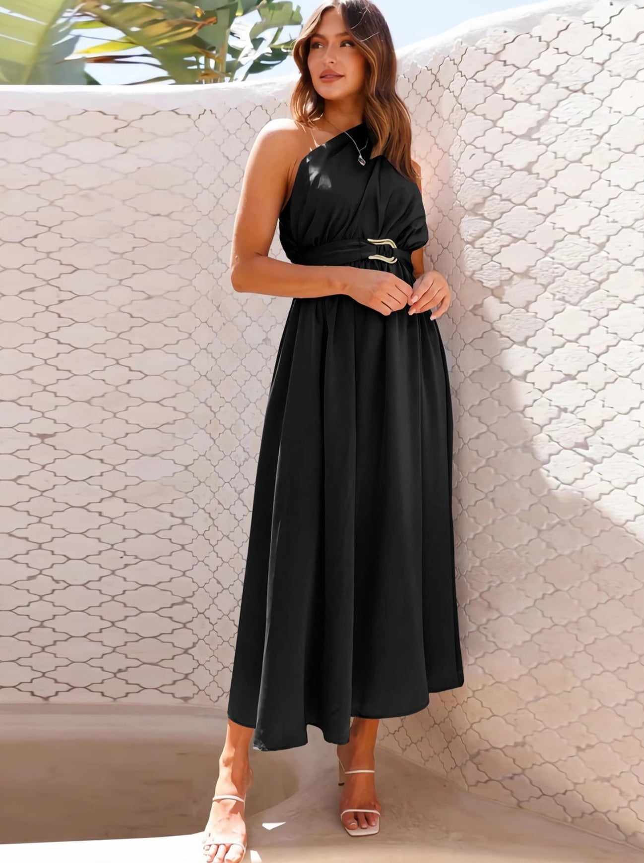 Elegant One Shoulder Metal Strap Dress