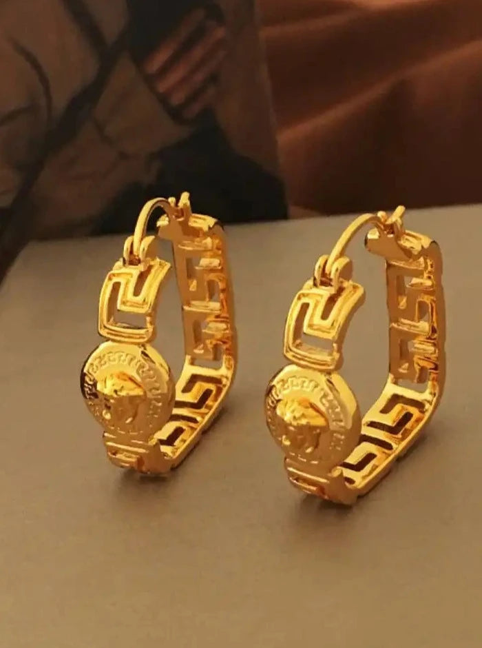 Elegant Gold Plated Medusa Earrings PinchBox 