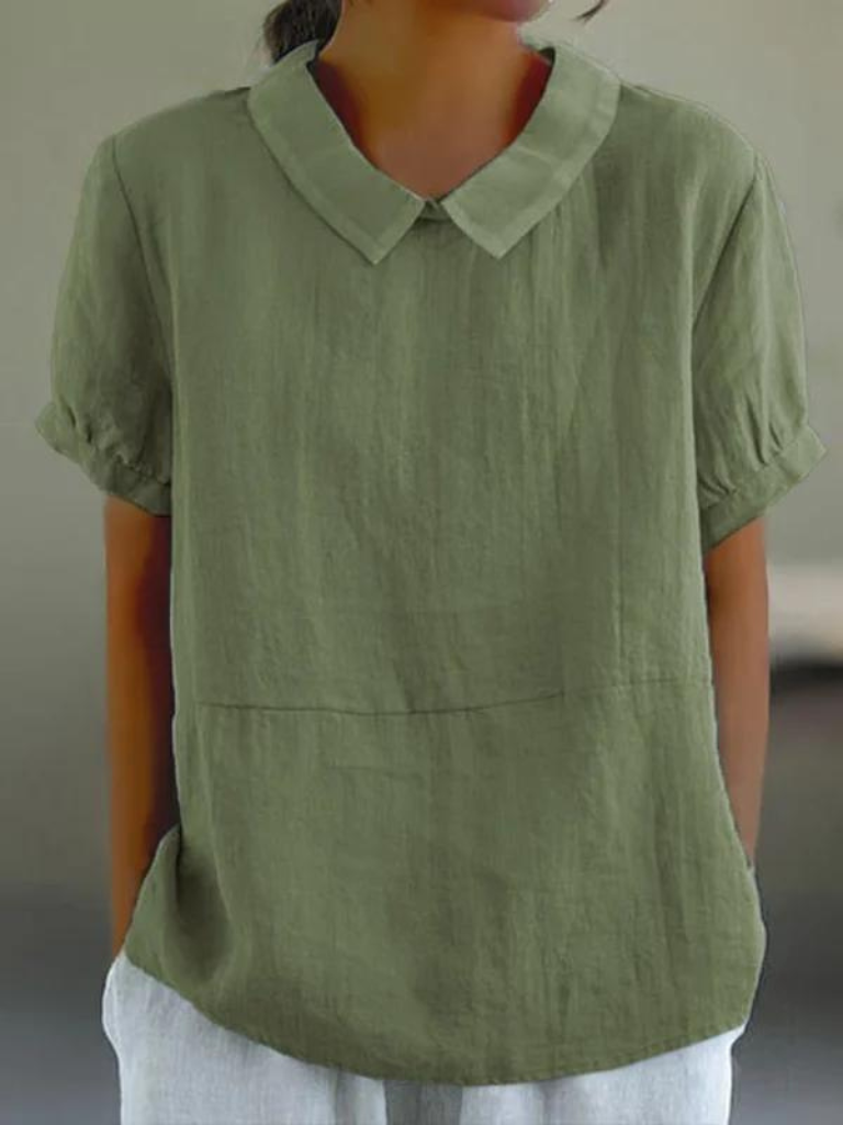 Solid Casual Cotton And Linen Half Sleeve Blouse