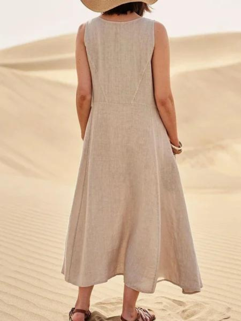 Sleeveless Linen Smock Dress With Pockets