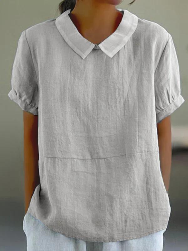 Solid Casual Cotton And Linen Half Sleeve Blouse