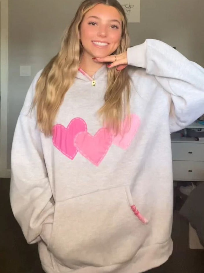 Triple Hearts Stitched Hoodie