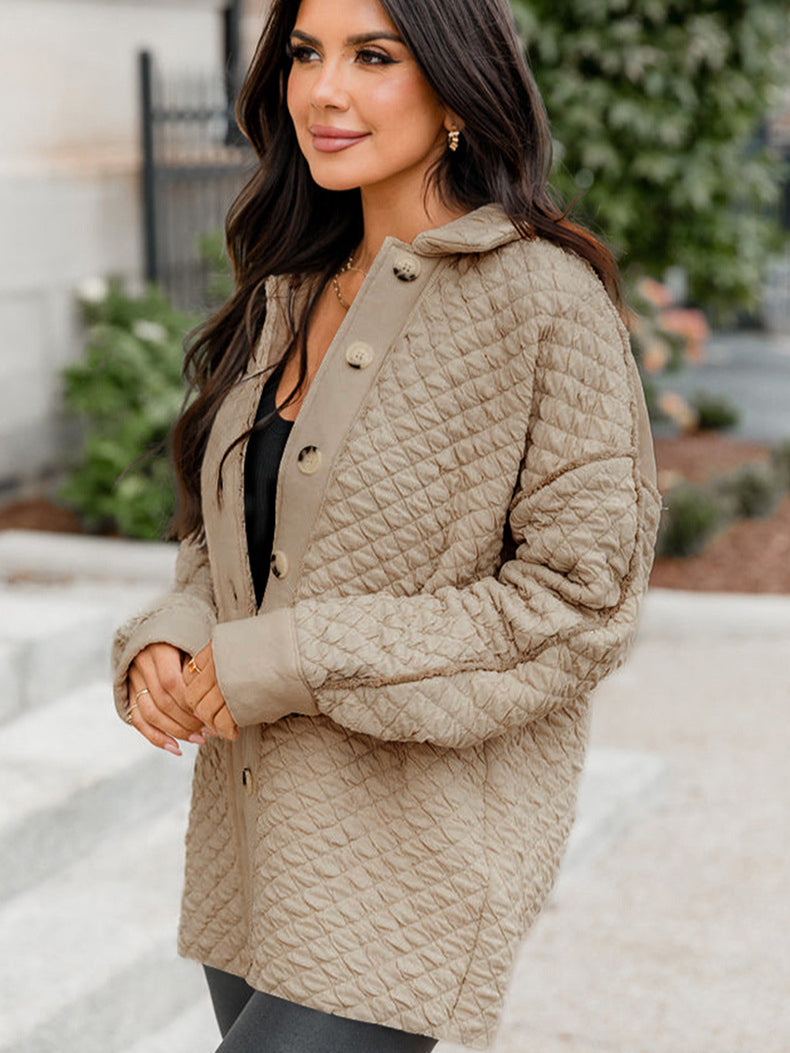 Brown Textured Buttoned Jacket