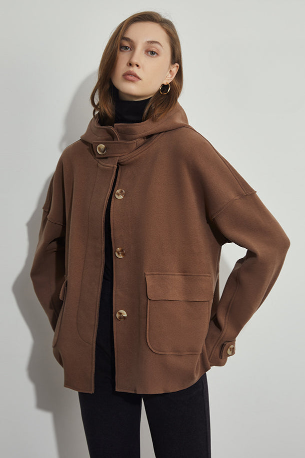 Übergangsjacke Damen mit Kapuze und Tasche - Elegante Jacke Frühling Herbst