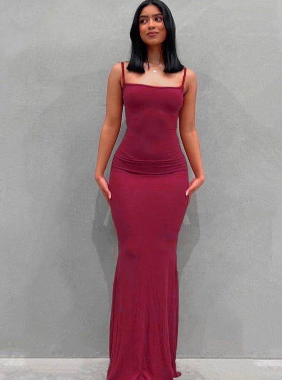 Backless Spaghetti Strap Bodycon Maxi Dress