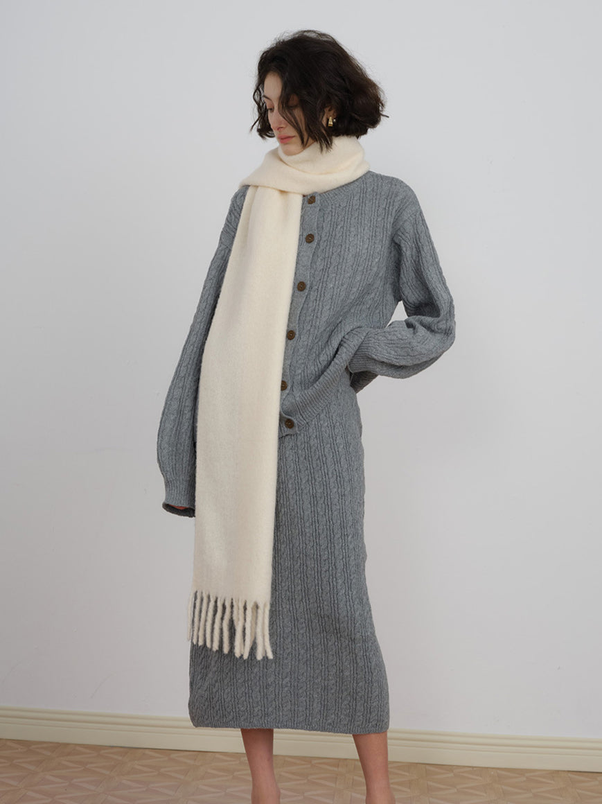 Solid Plain Off White Casual Winter Warm Scarf