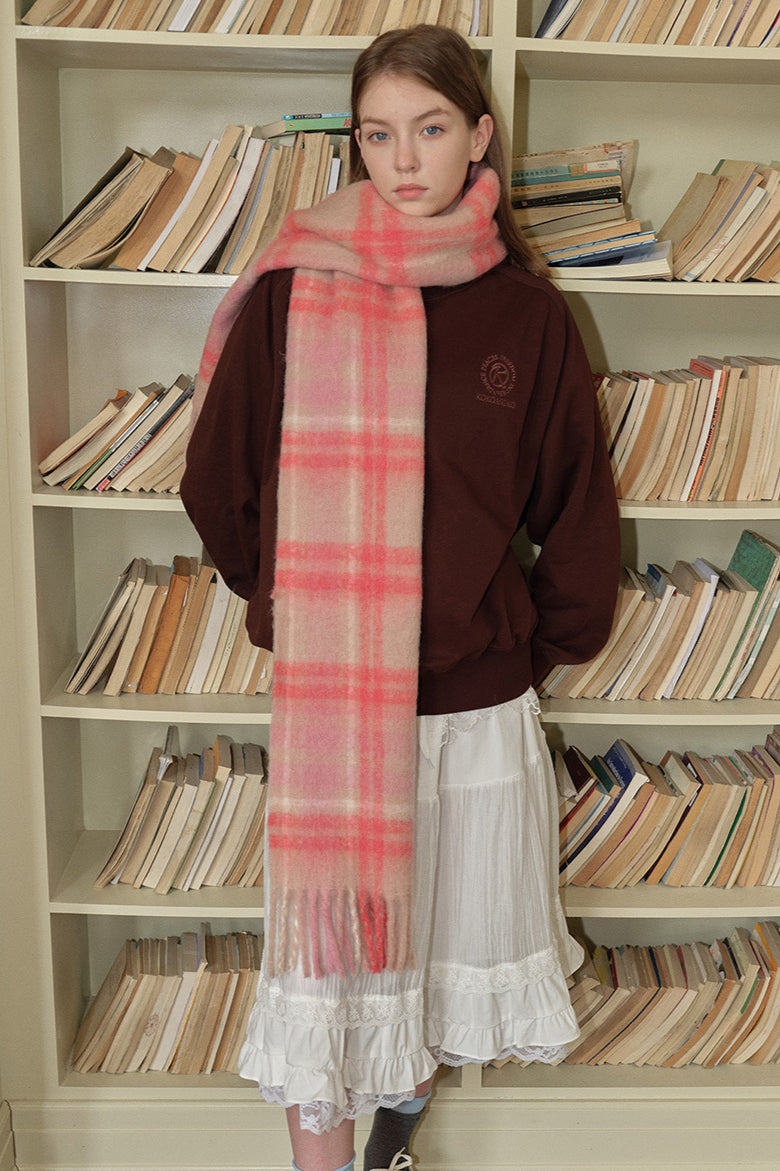 Pink Long Plaid Scarf