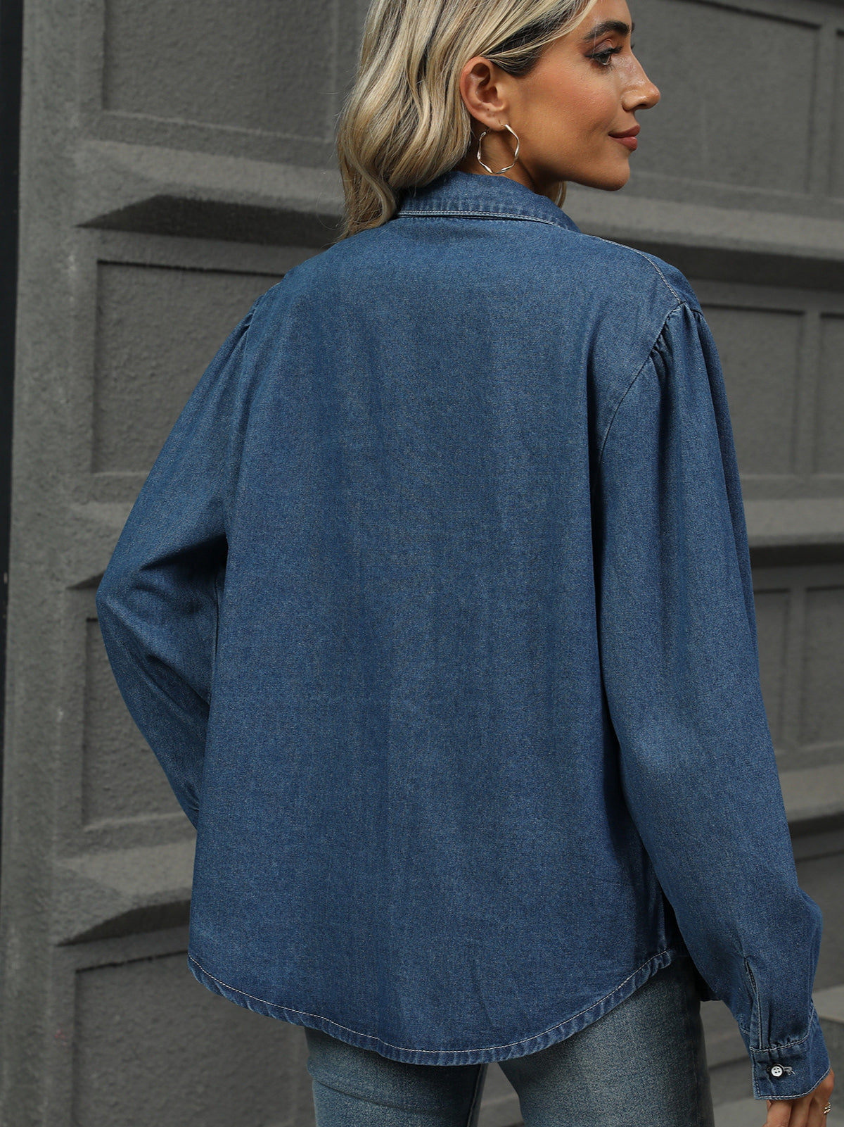 Blauwe denim krijtstreep oversized overhemd