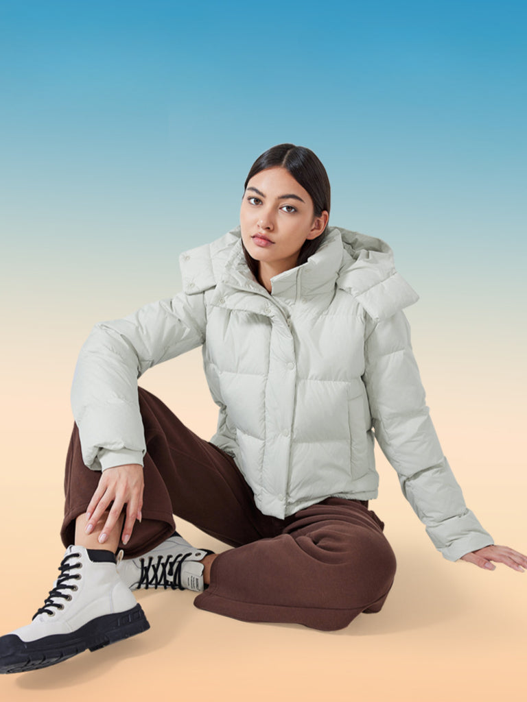 Gekürzte Damen Stepp-Pufferjacke mit Kapuze Modisch