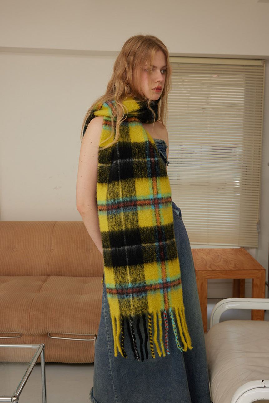 Casual Long Plaid Yellow Scarf