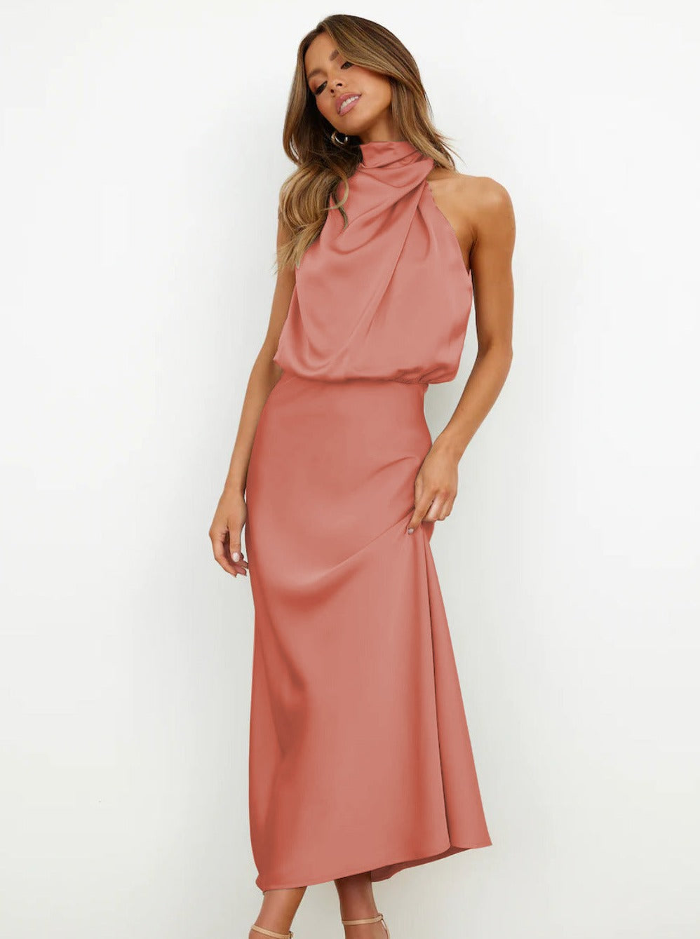 Elegant Halter Neck Satin Dress