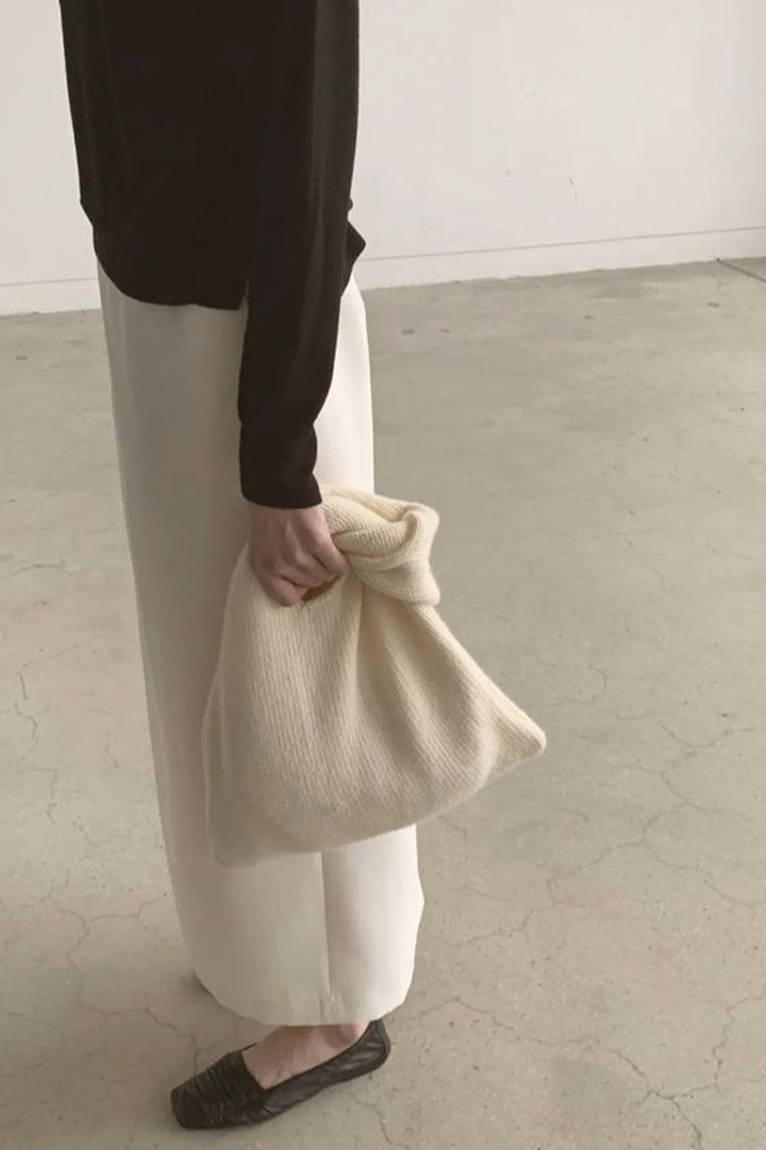 Elegant Minimalist Cream Knit Tote Bag