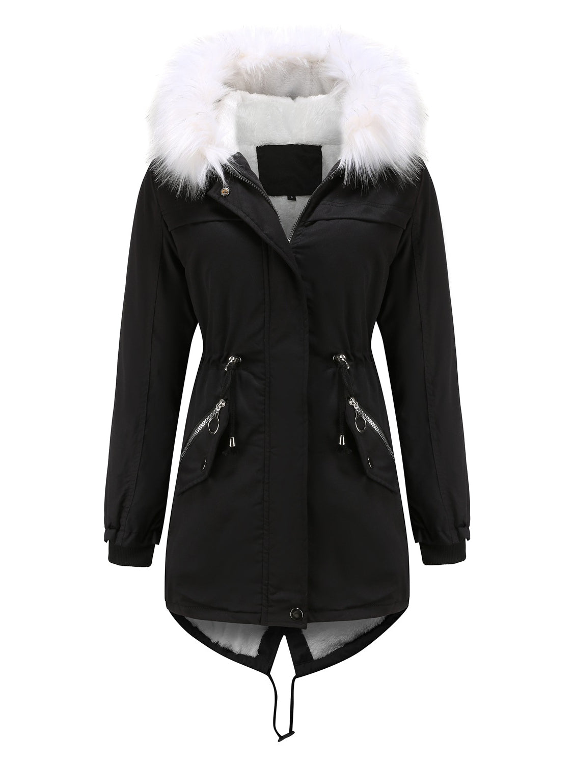 Luxurious White Faux Fur Hooded Jacket