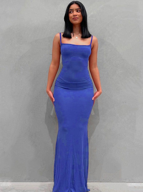 Backless Spaghetti Strap Bodycon Maxi Dress