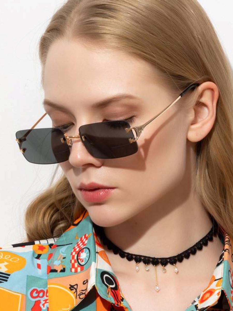 Radiant Rimless Sunglasses Pinchbox Black Gold 